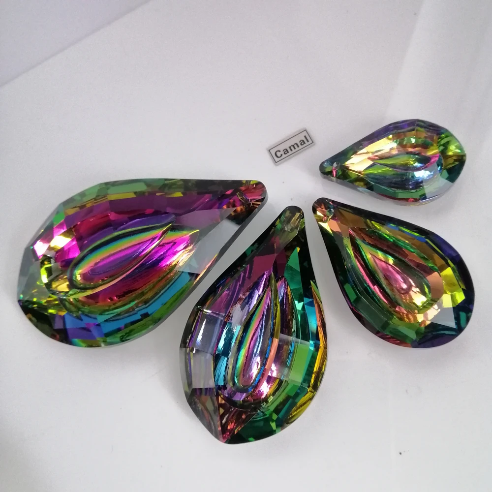 Camal 1Pcs 38/50/63/76mm Colorful Rainbow Luted Shaped Drop Crystal Pendant Prisms SunCatcher Chandelier Lamp Lighting Hanging