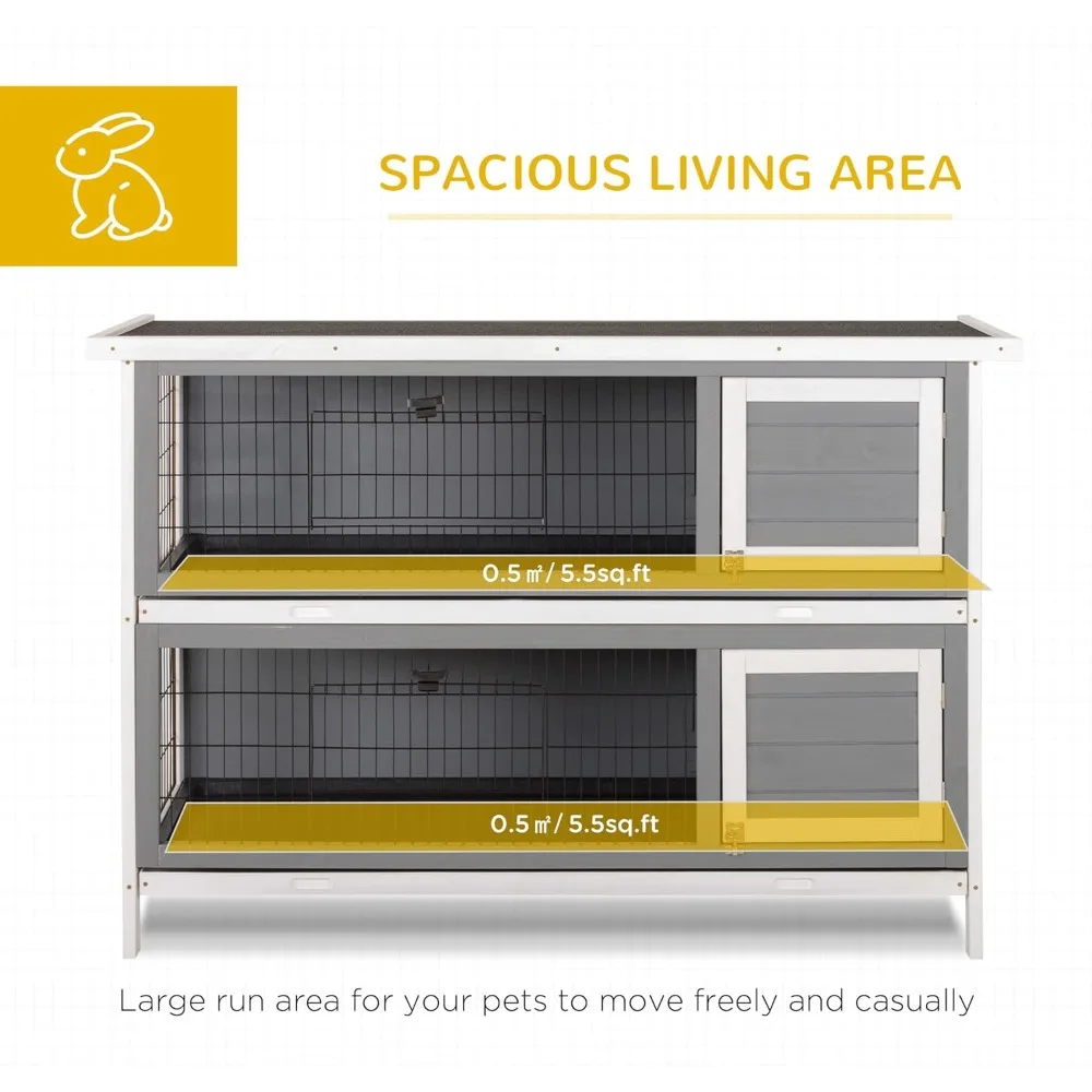 54 "2 ชั้นขนาดใหญ่กระต่าย Hutch กรงกระต่ายบ้านสัตว์เลี้ยงไม้สัตว์เล็กที่อยู่อาศัยล็อคประตู, ไม่มีถาดรั่วและกันน้ํา
