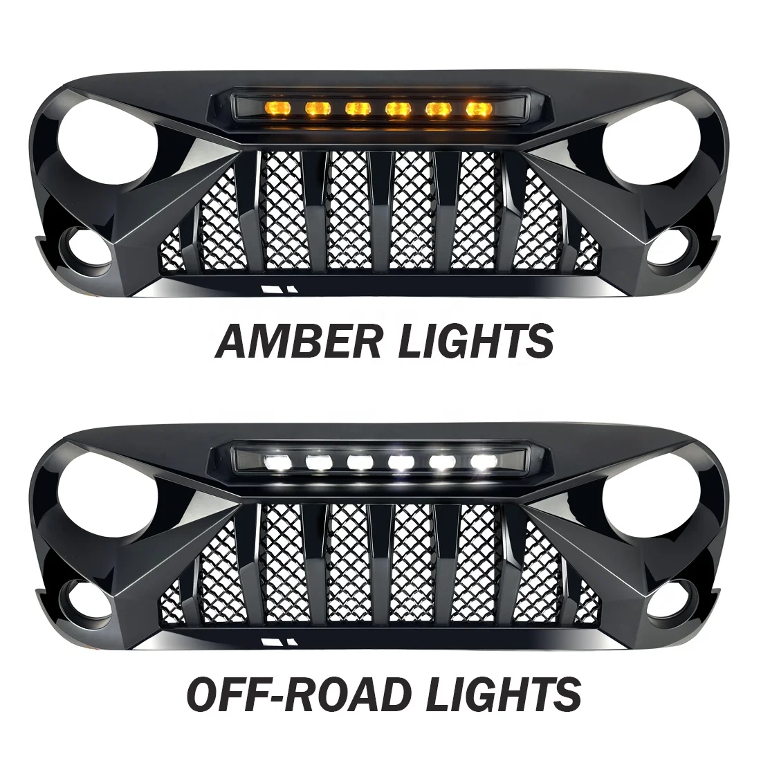 Goliath Grille With Led Amber Lights For 07-18 Jeep Wrangler JK - Glossy Black