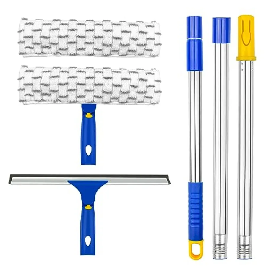 

12inch Squeegee and 11inch Microfiber Scrubber Combi with Stainless Steel Extendable Pole for Efficient Window Cleaning on Cars