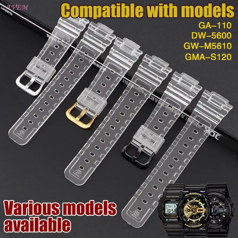 Transparent Resin Strap for Casio G-Shock GA-110/400/700 GMA-S110/120 DW-5600 6900 9052 Men Silicone Replacement Watch Band