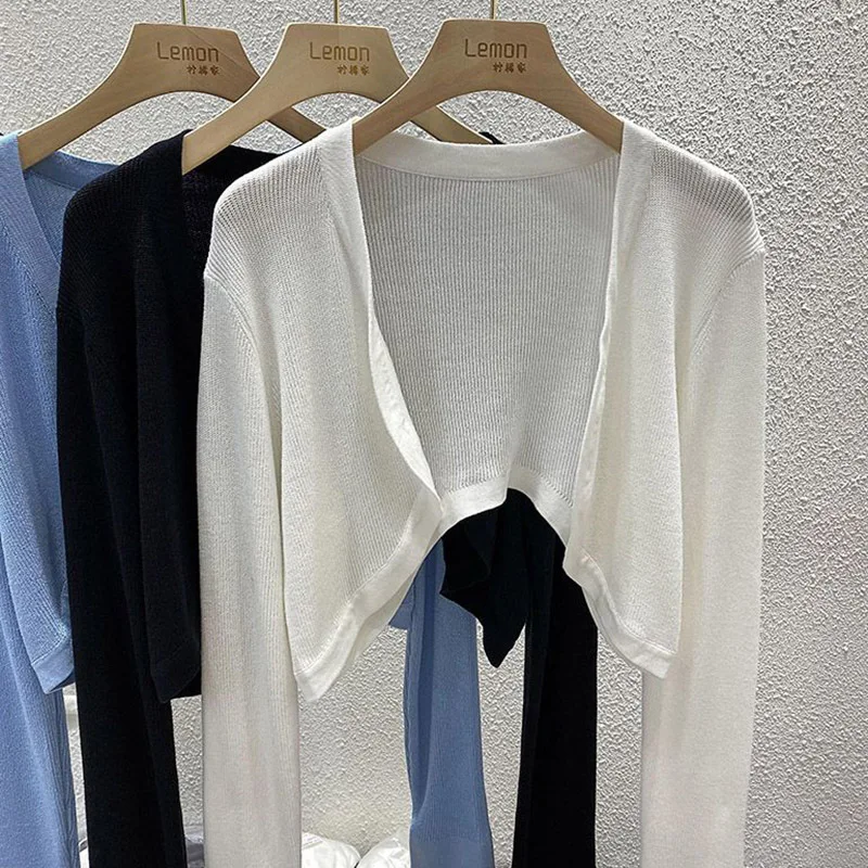 Cardigan tricoté pour filles, décontracté, quotidien, classique, coréen, confortable, hauts courts, mode dame, vêtements d'extérieur en soie glacée