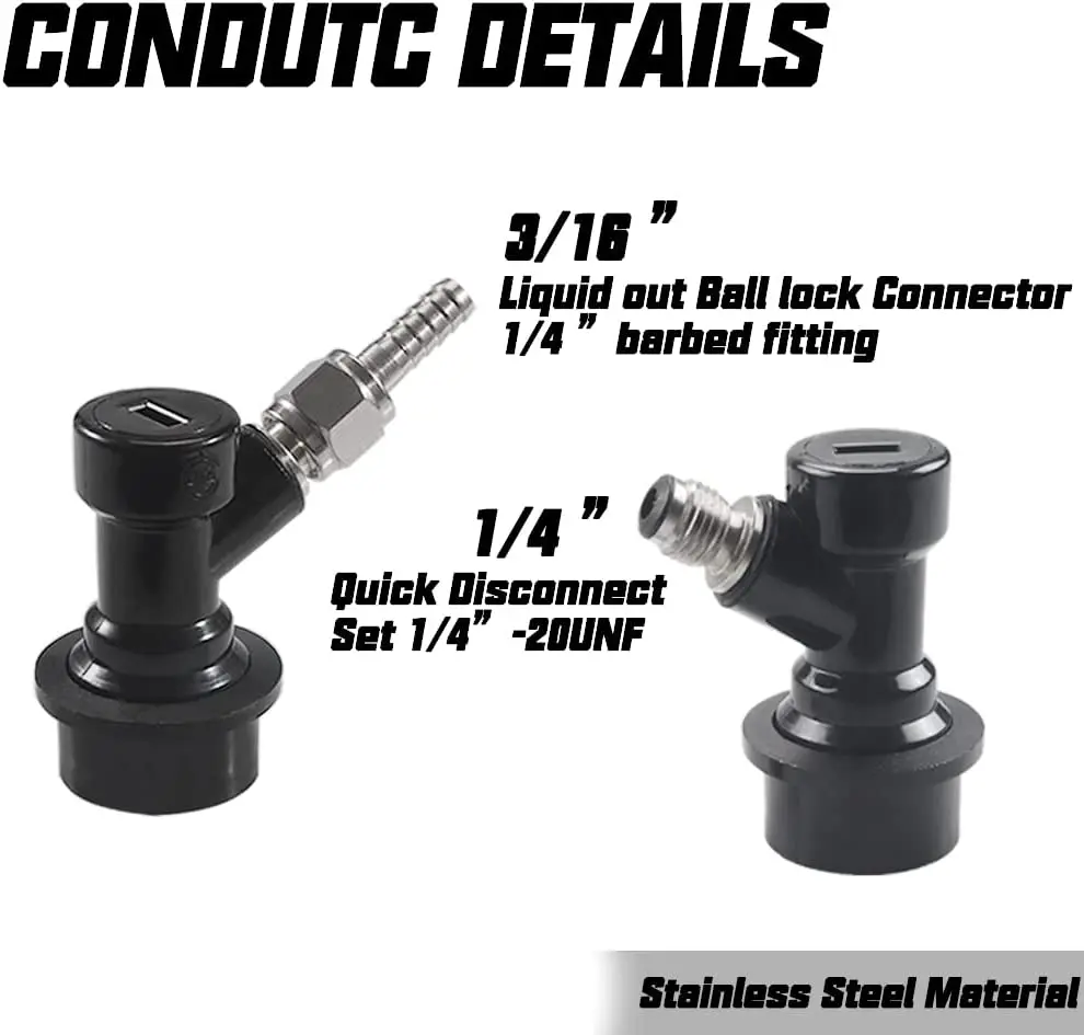 Ball Lock Quick Disconnect with Ball Lock, Gas Disconnect, 5/16 Swivel Nut, Liquid Disconnect, 3/16, 6Pcs