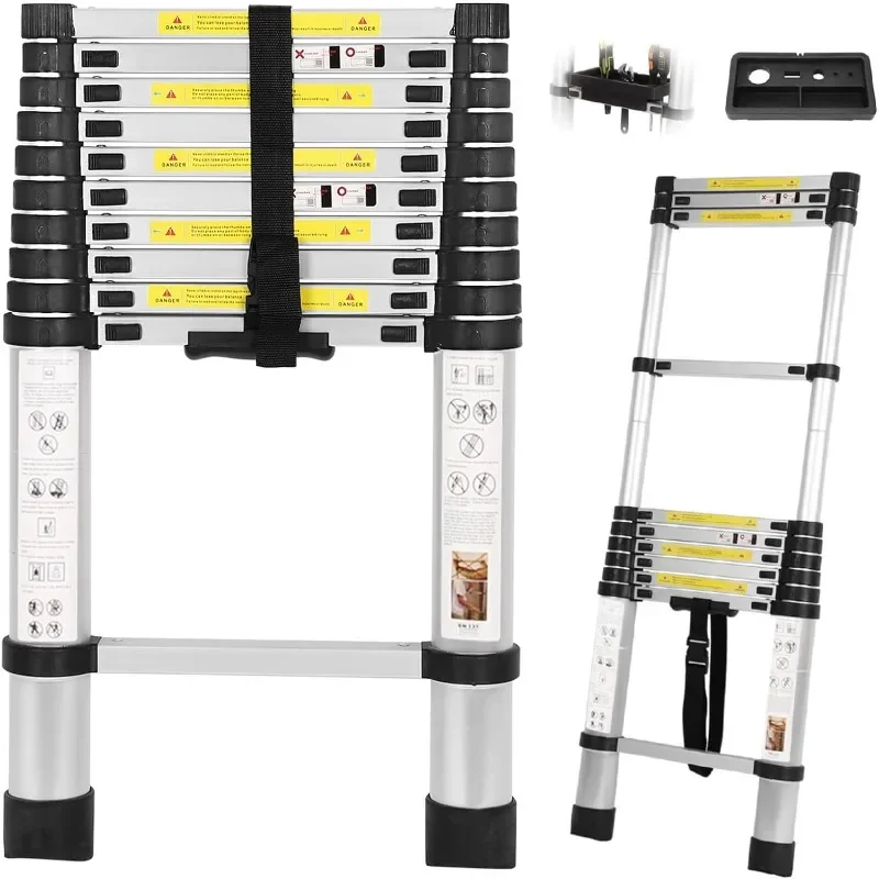 Telescoping A Frame Ladder with Tool Tray, 2-In-1 Extension Ladder, Multi-Purpose Aluminum Telescopic Ladders