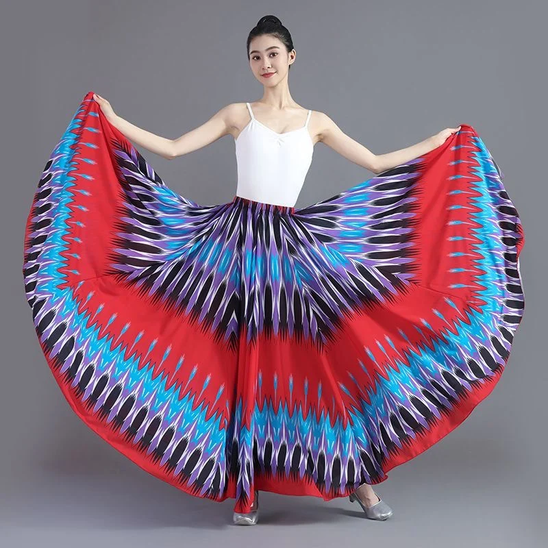 180-720 Degree Women Flamenco Dance Skirts Classical Ethnic Bullfighting Dance Characteristic Printed Performance Large Skirt