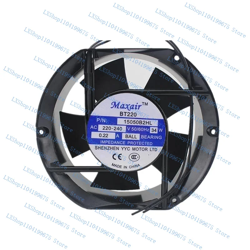 

For Maxair BT220 15050B2HL AC220-240V 50/60Hz 34W 0.22A 17cm 17250 172x150x51mm Ball Bearing Cooling Fan
