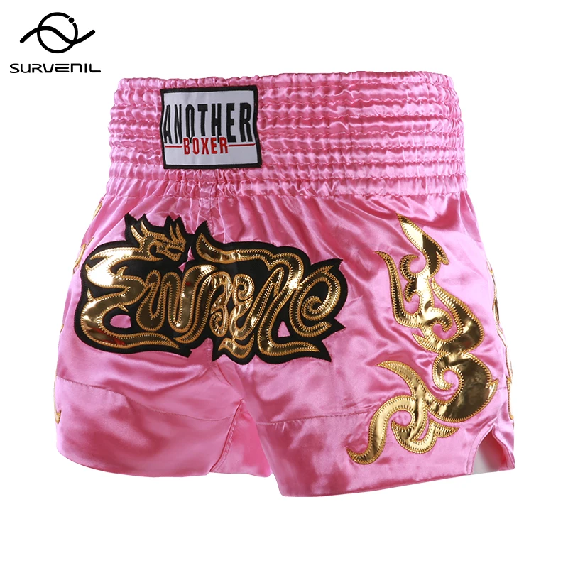 Thai Boxing Shorts Men Women Kids Muay Thai Shorts with Gold Embroidery Unisex Fighters Fighting Training Kickboxing Costumes