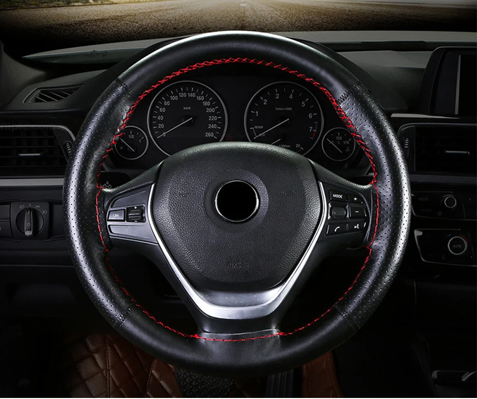 Auto-Lenkradbezug mit Nadeln, Faden, DIY-Geflecht für 37–38 cm Kunstleder, Auto-Autozubehör, Lenkradschutz – Detail 1