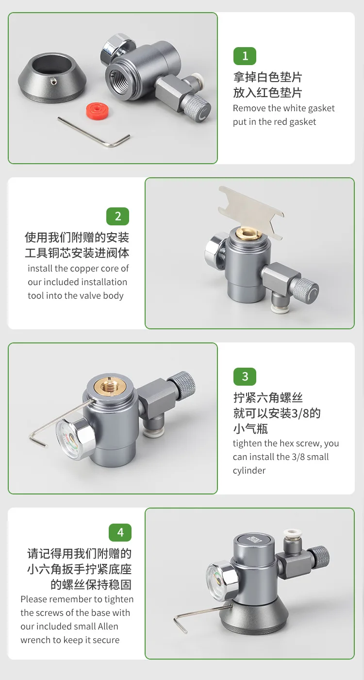 Aquarium DIY CO2-Regler Schnellanschluss-Magnetventil Blasenzähler Metallhülse Basis Fischbecken CO2-Druckminderer-Set – Detail 8