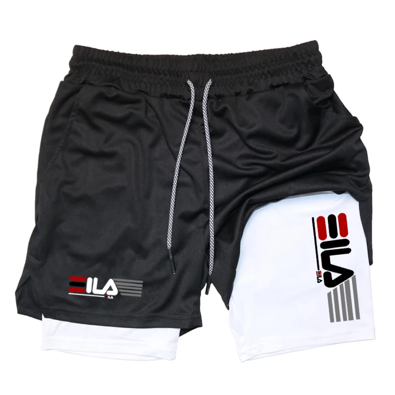 Męskie spodenki kompresyjne letnia siłownia Fitness2 w 1 dwuwarstwowe oddychające spodenki sportowe do biegania Casual szybkoschnące spodenki plażowe