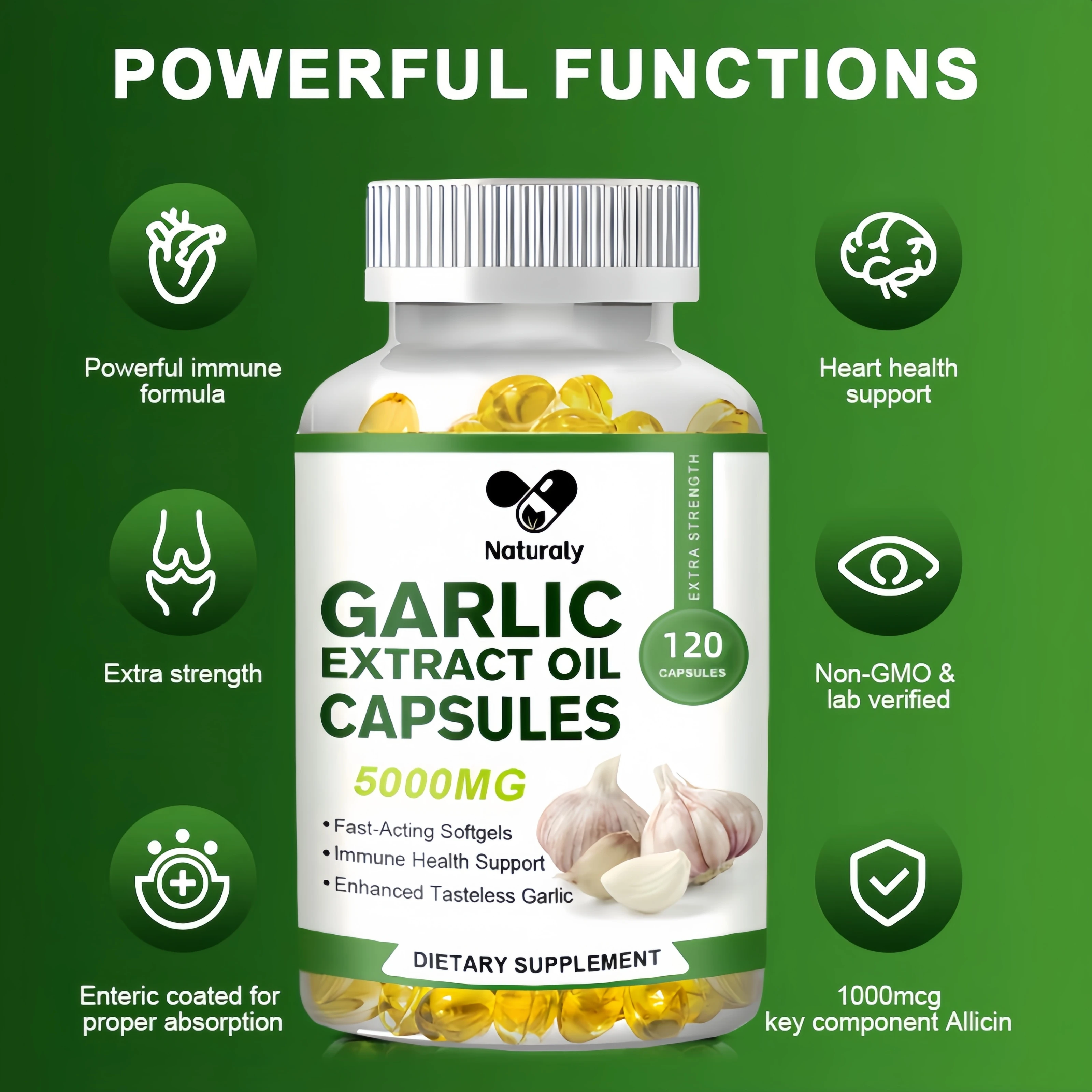 Garlic Oil Extract Capsule Immune and Cardiovascular Support Increase Glutathione Level Cellular Detox