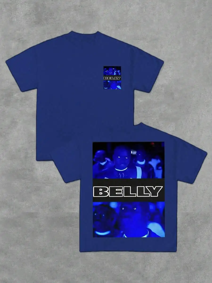 

Mens 100% Cotton Blue Neon Nightclub Graphic Print Double Sided Tee Casual Streetwear