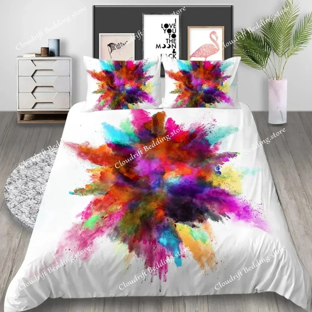 Abstract Duvet Cover KingQueen Size,colorful Splash Ink Watercolor Paint Splatters Liquid Art Bedding Set for Boys Girls,black 6