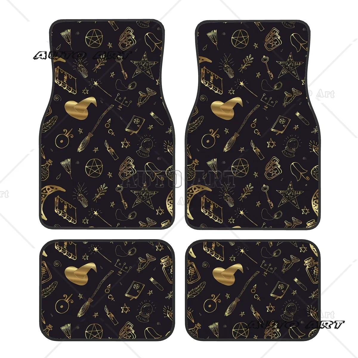 

4pcs Halloween Magic Cartoon Rubber Car Floor Mats Car Floor Mats Universal All-Weather Automotive Front Rear Foot Carpets