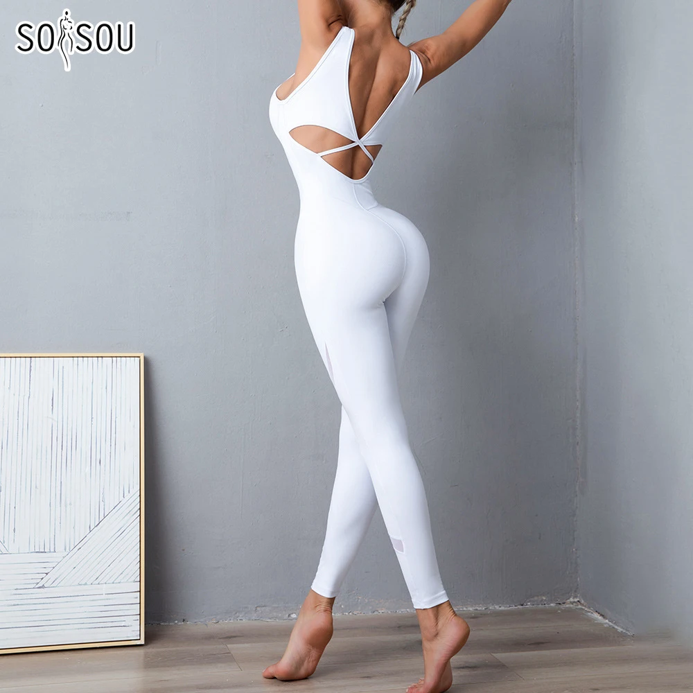 SOISOU Nylon Jumpsuit Women Clothing Sportswear Woman Gym Yoga Sport Sets Removable Chest Pad Workout Sets Women Tracksuit