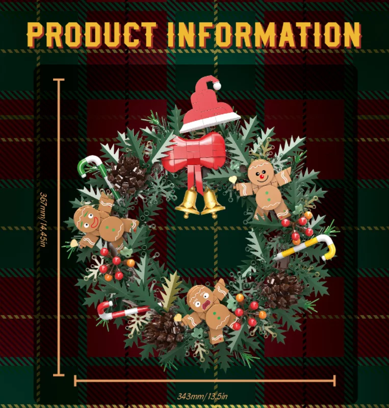MOC Christmas Wreath Building Blocks Kit Eucalyptus Wreath Decorated House Model Bricks Educational Toys Children Holiday Gifts