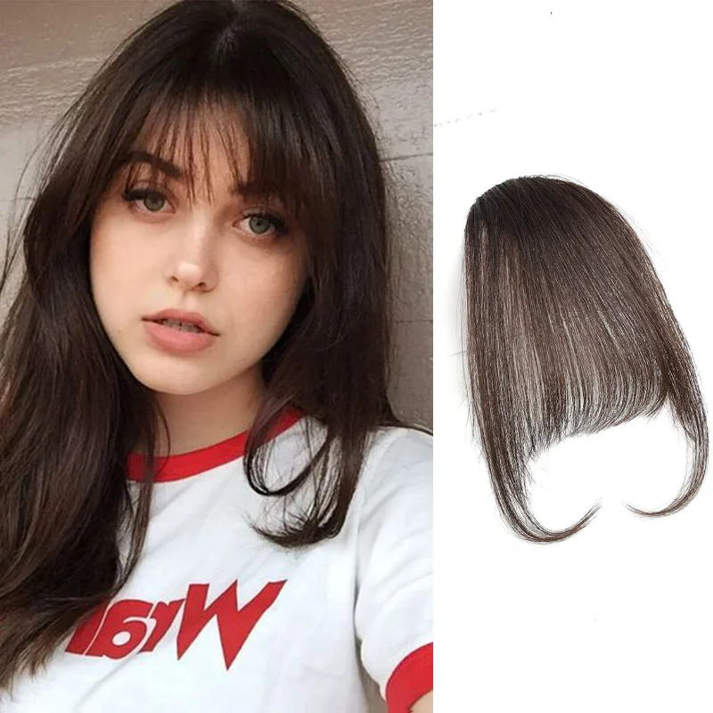 Clip in Bangs Human Hair Wispy Bangs Hairpin Fringe with Temple Extension Hairpin Style Flat and Clean Air Bang