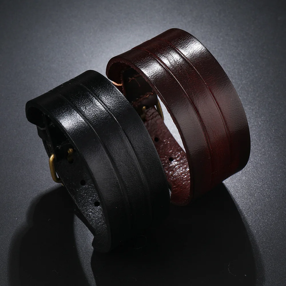 European and American cross-border new retro simple cowhide bracelet men's jewelry fashion versatile punk rock leather bracelet