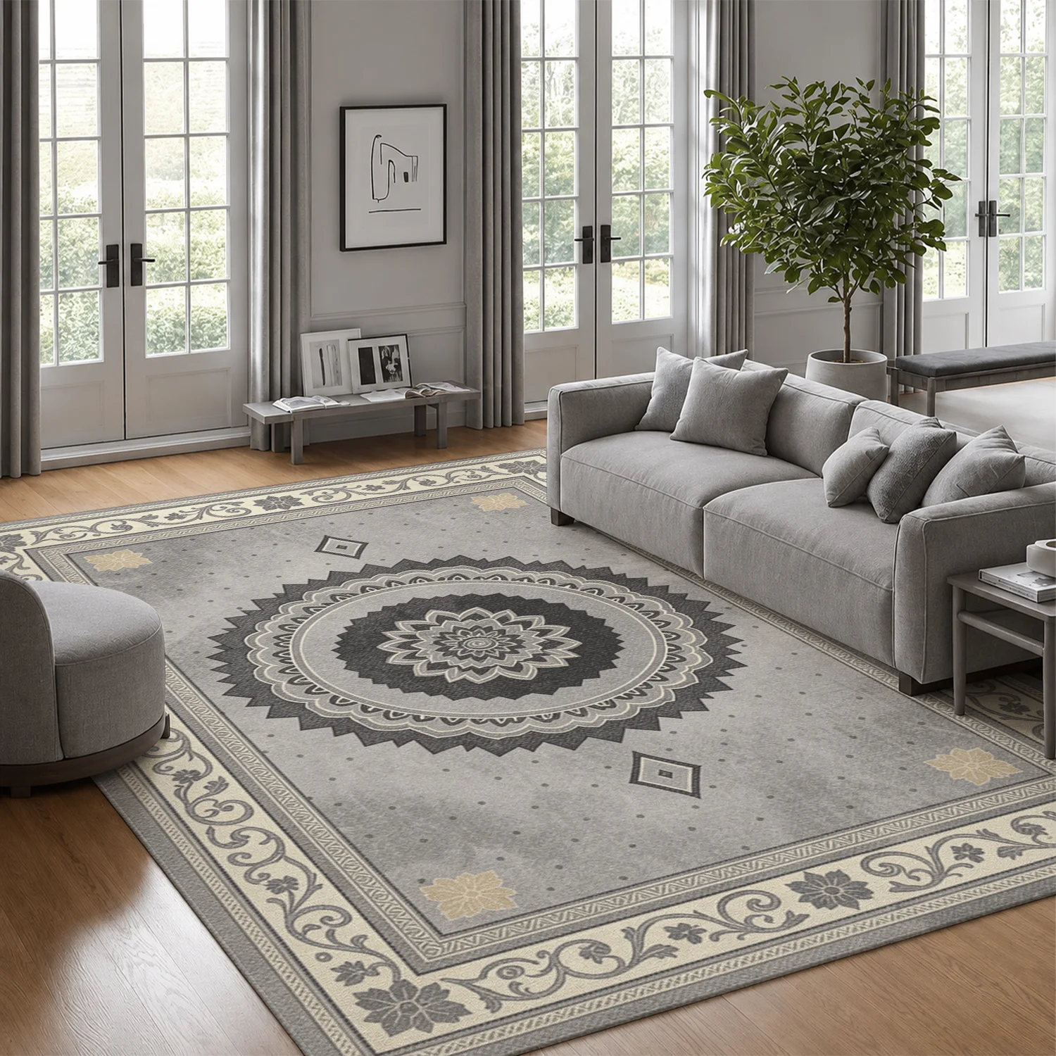 Vintage Mandala Floral Pattern Area Rug Soft Velvet Machine Washable Ideal for Living Room, Bedroom, Dining Room, Entryway Perfect for Halloween, Thanksgiving, Christmas, New Year, Black Friday, Cyber Monday Home Decor