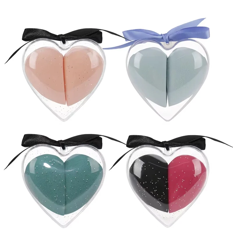 2pcs/set Makeup Sponge Heart-Shape Box Non-Latex Material Cosmetic Puff Powder Foundation Use  Make Up Tools