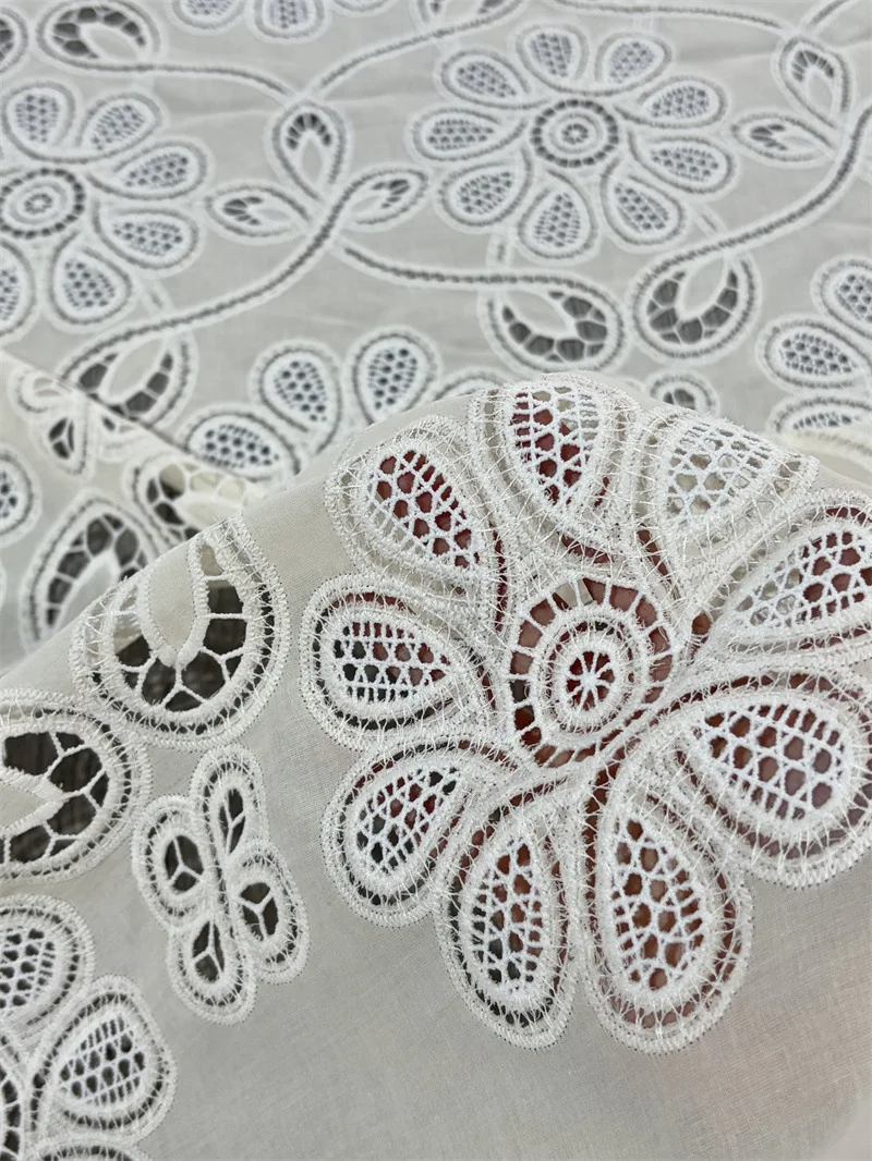 French-style hollow-out laser embroidered floral 100% cotton fabric for dresses, clothing,DIY sewing supplies