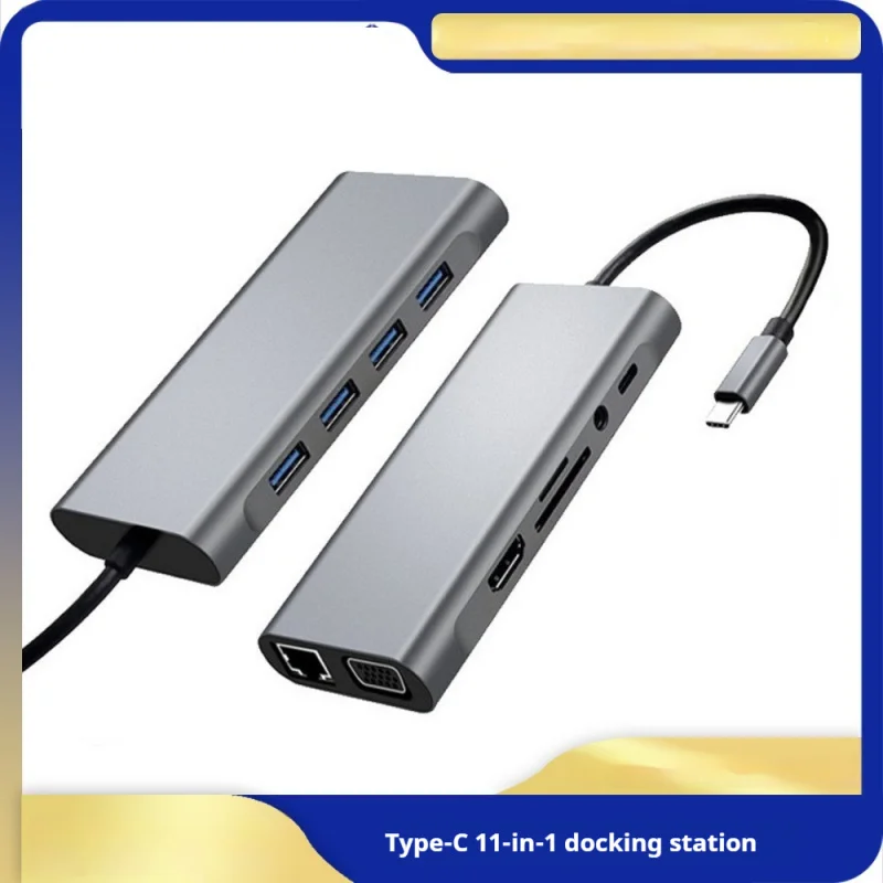 

11-in-1 Type-C Docking Station, 100Mbps Ethernet USB Hub Laptop Expander
