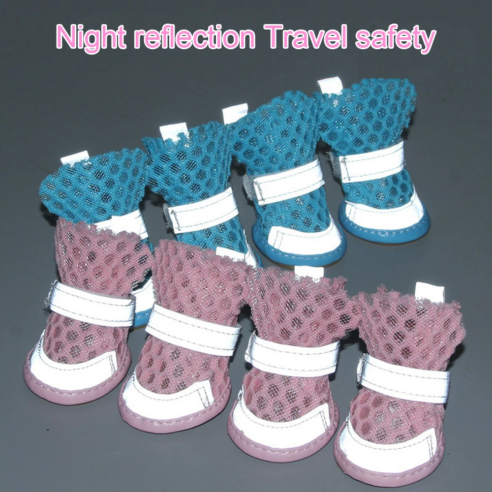 4pcs Summer Puppy Breathable Dog Shoes Mesh Sandals Soft Bottom Anti-slip Sandals for Pet Dog Shoes Chihuahua Botas