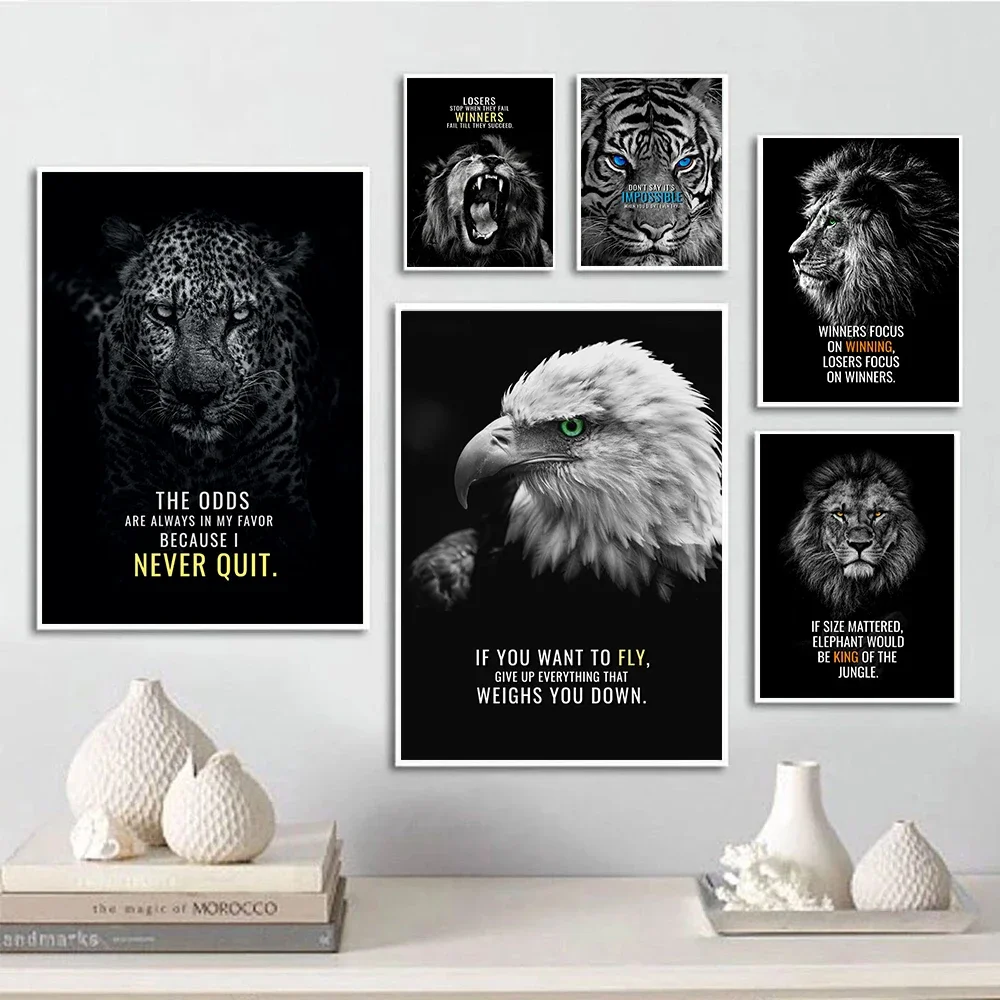عبارات تحفيزية النمر الأسد ليوبارد النسر المشارك طباعة كلمات ملهمة الرسم على لوحات القماش الجدارية مكتب ديكور ديكور المنزل #1