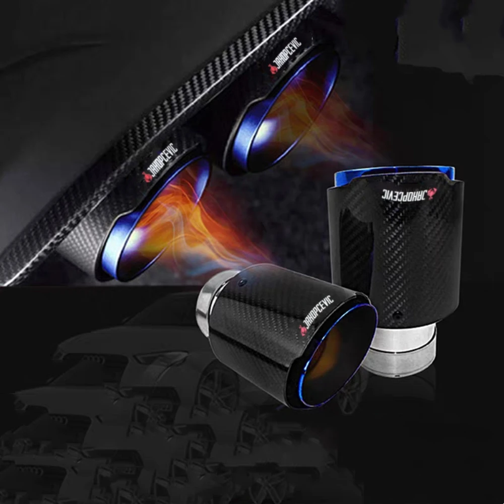 1Piece Universal Car Glossy Carbon Fiber Muffler Tip Exhaust System Pipe Mufflers Nozzle Straight Stainless Blue