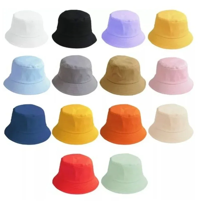 Unisex Cotton Bucket Hat Women Men Summer Foldable Sunscreen Hat Cap Outdoor Beach UV Protection Fishing Fisherman Hat Wide Brim