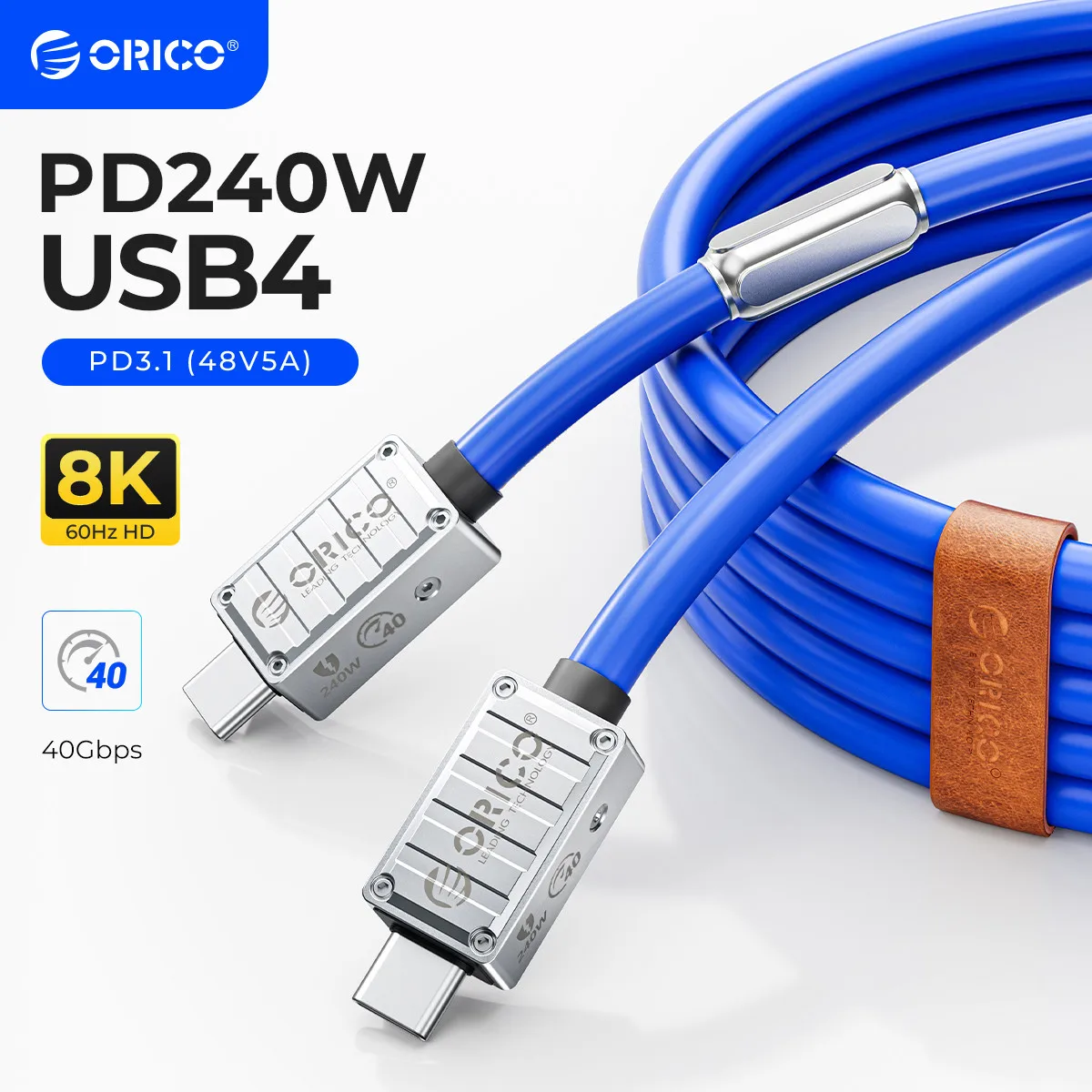 ORICO USB4 kabel 240W do Thunderbolt 4 PD3.1 ładowanie 40Gbps przesyłanie danych wideo 8K @ 60Hz silikonowe dla iPhone Mac eGPU Laptop