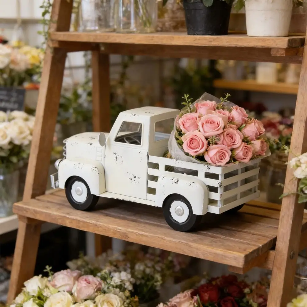 handmade-christmas-truck-ornament-metal-craft-wrought-iron-snow-truck-figurine-vintage-large-size-wrought-iron-car-ornament