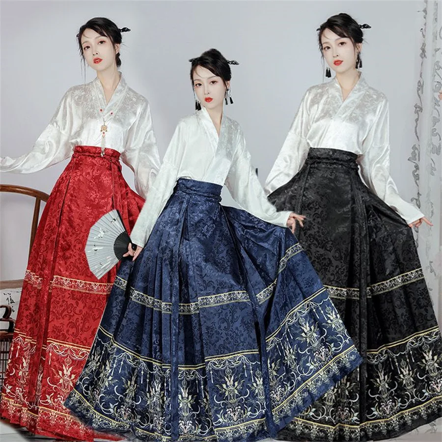

Жилет-юбка Hanfu, современный стиль, женский костюм Mamianqun, китайская винтажная одежда, юбка с конским лицом, повседневная одежда