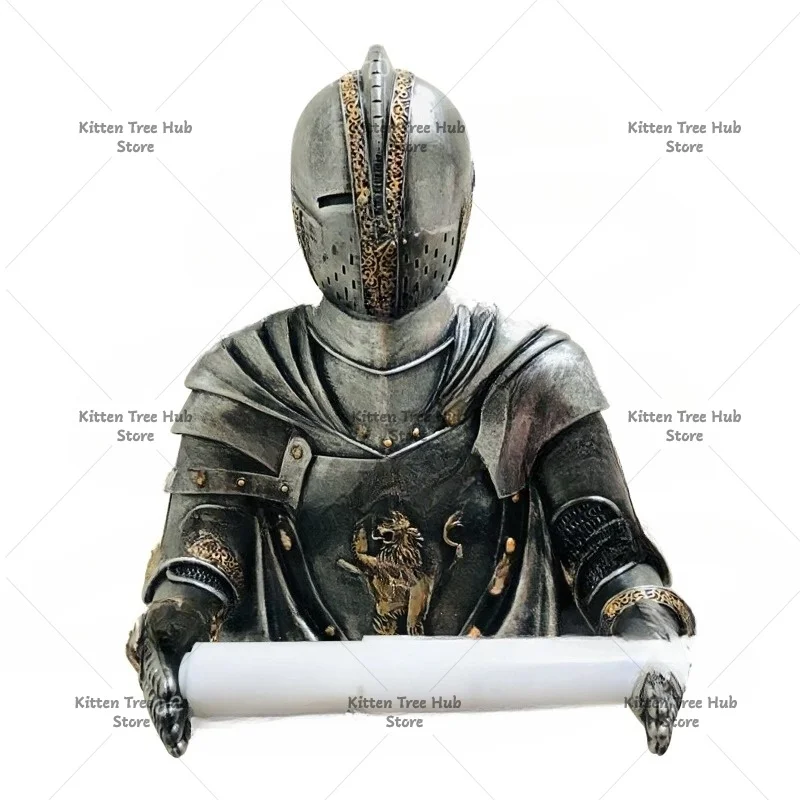Retro knight soldier shape toilet tissue holder, seamless wall-mounted tissue tube, tissue drawing creativity ornaments