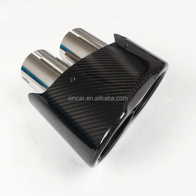 Customize service H type double inlets tub seamless glossy twill carbon fiber muffler exhaust tip endings slant curling end