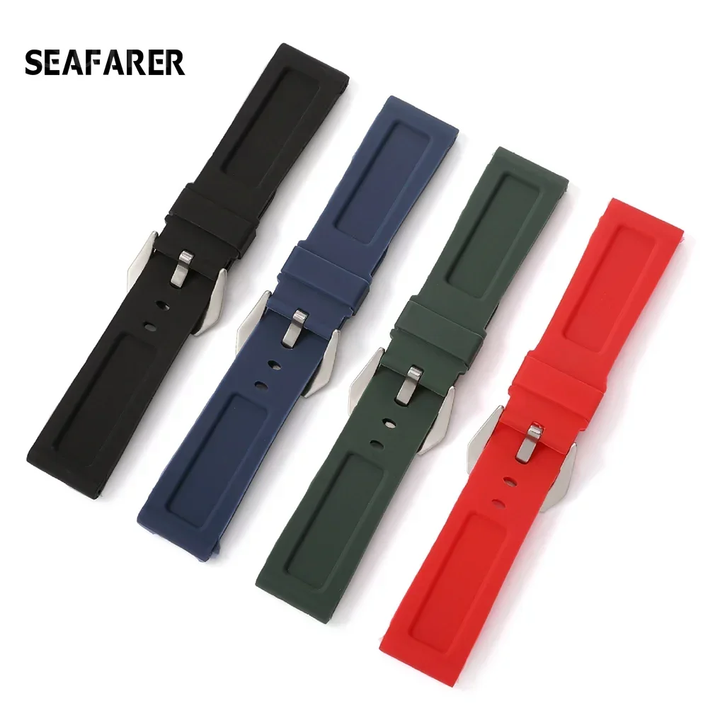 22mm 24mm 26mm Black Blue Red Orange White Army Green Watch Band Silicone Rubber Watchband Fit For Panerai Strap Needle Buckle