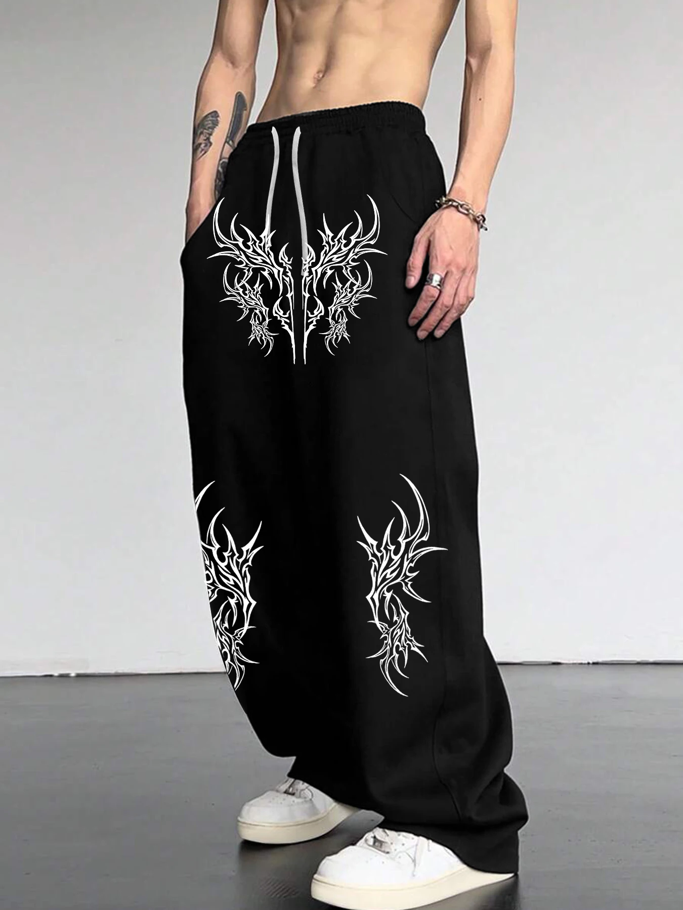 الأصلي القوطية الوشم طباعة الظلام نمط الرجال عارضة رياضي فضفاض مستقيم الساق السراويل، تنوعا واسعة الساق السراويل، للجنسين #5