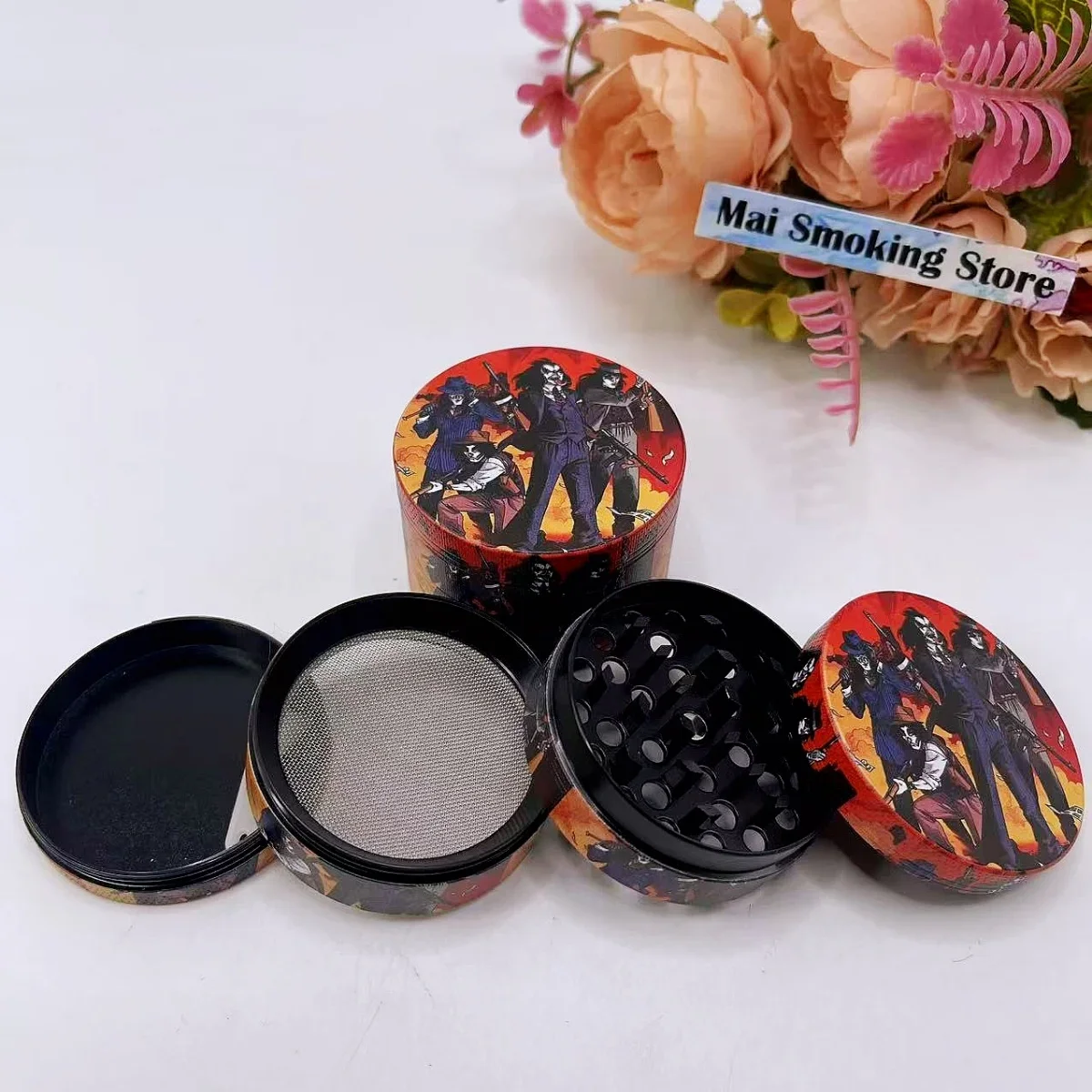 

2-дюймовая мельница для трав в стиле аниме, 4-слойная ручная мельница для перца, соли, раствора, мельница для специй, мультяшная трава, необработанный табак, мельница для трав, аксессуары для курения