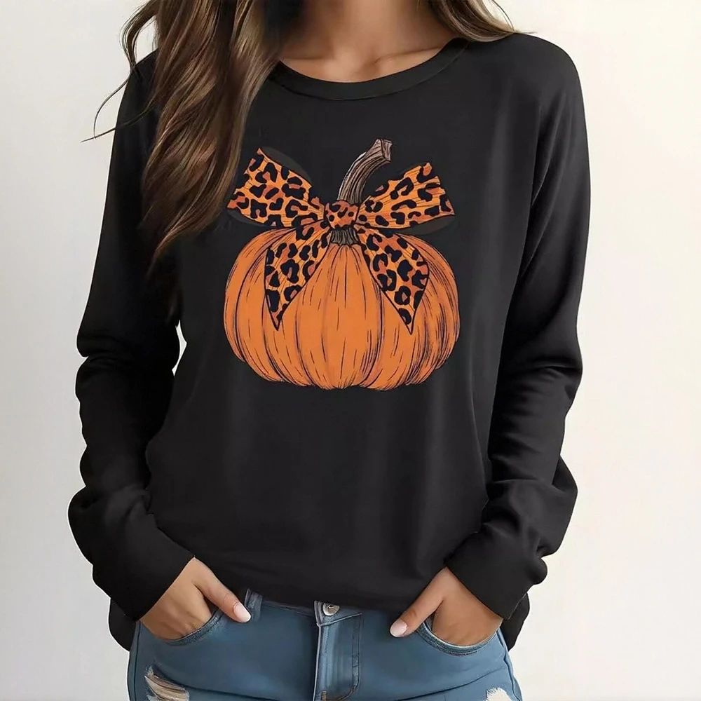 

Women's T-Shirts Autumn Winter Elegant Chic 2025 Minimalist Printed Long Sleeve Round Neck Casual T-Shirts