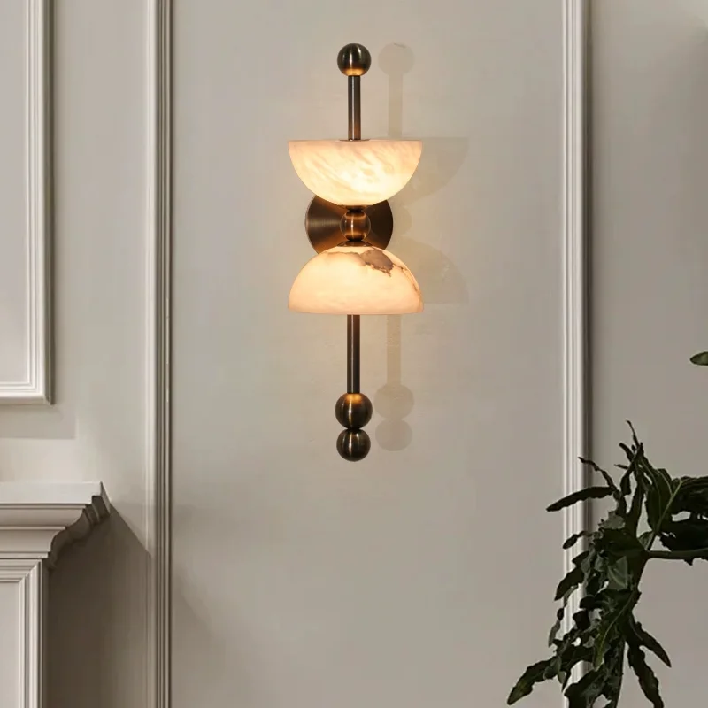 

Natural Marble Gold Shade Light Emitting Diode Wall Light Modern Stainless Steel Structure Dimmable Home Office Lighting