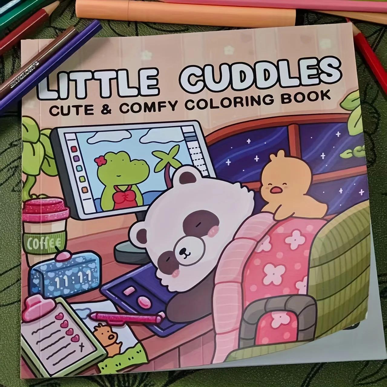 Cute Comfortable Coloring Book Warm Adult Coloring Journey Workspace and Whimsical Late Night Creative Moments  coloring book