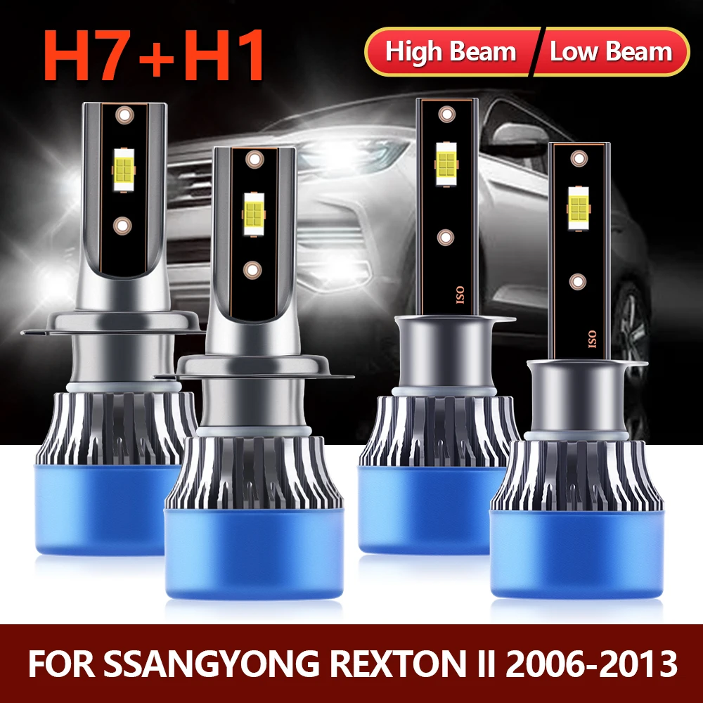 

4x H1 H7 LED Headlight Bulbs High Low Combo Lamps CSP Car Lights For Ssangyong Rexton II 2006 2007 2008 2009 2010 2011 2012 2013