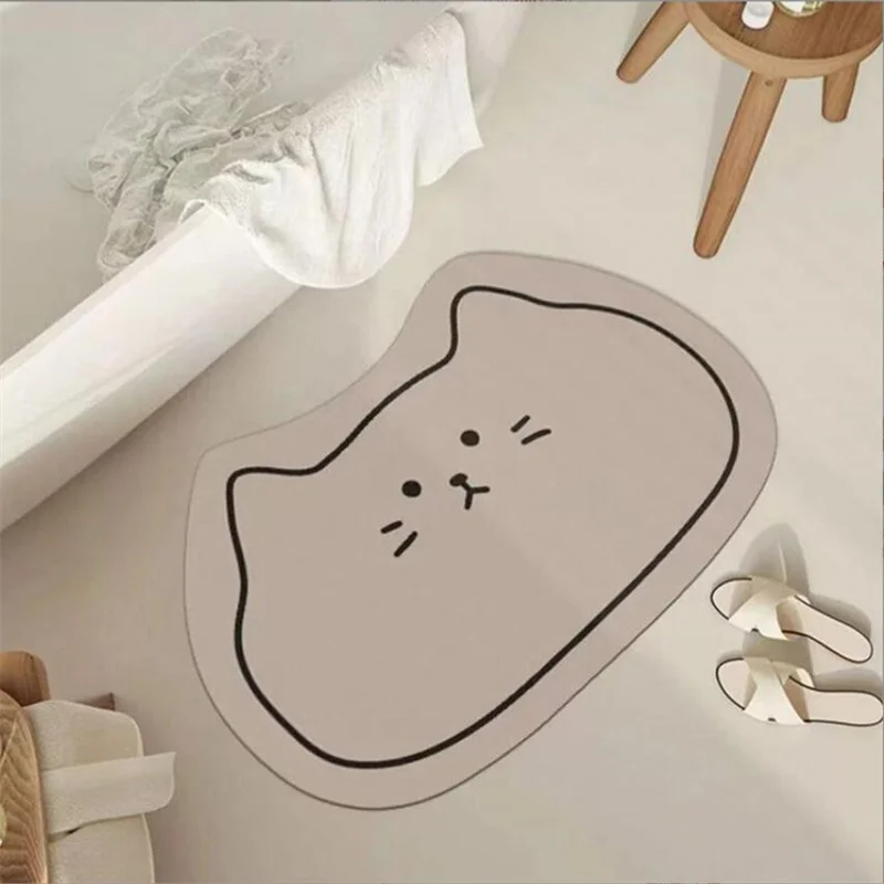 Cartoon Cat Head Thick Soft Bathroom Mat Multi-Color Diatomaceous Earth Absorbent Quick Drying Entrance Floor Pad Anti-Slip