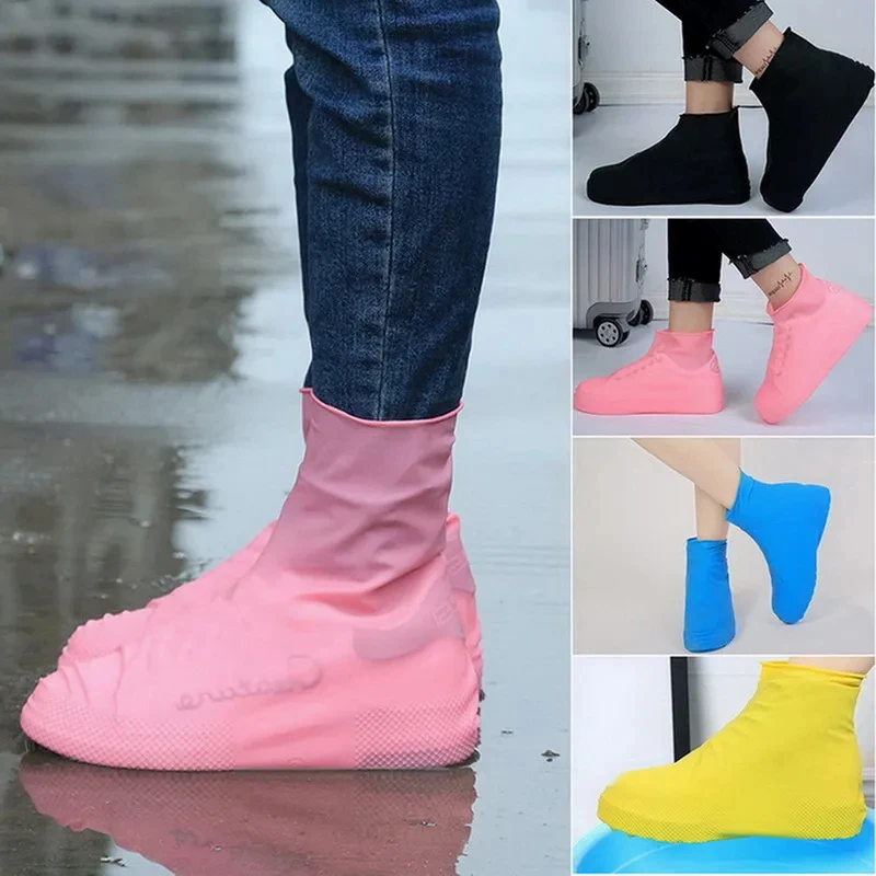 Couvre-chaussures en silicone imperméable épais pour femmes, bottes de pluie coordonnantes, baskets unisexes, protecteur, extérieur, jour de pluie