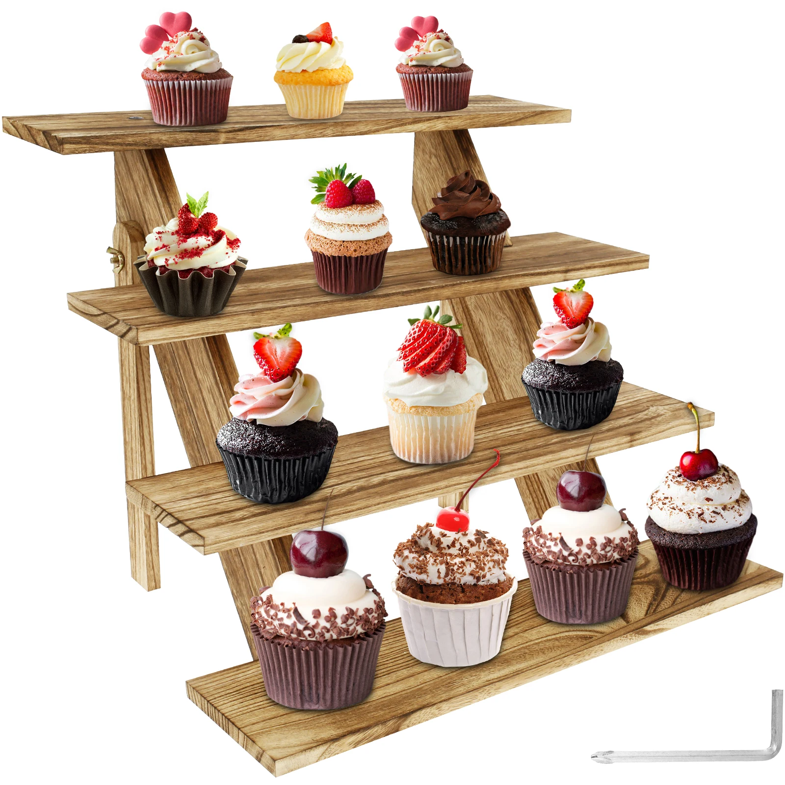 Wooden Step Tiered Cupcake Stand Foldable Tiered Cupcake Display Stand Portable Party Table Stepped Dessert Display Stand 4 Tier