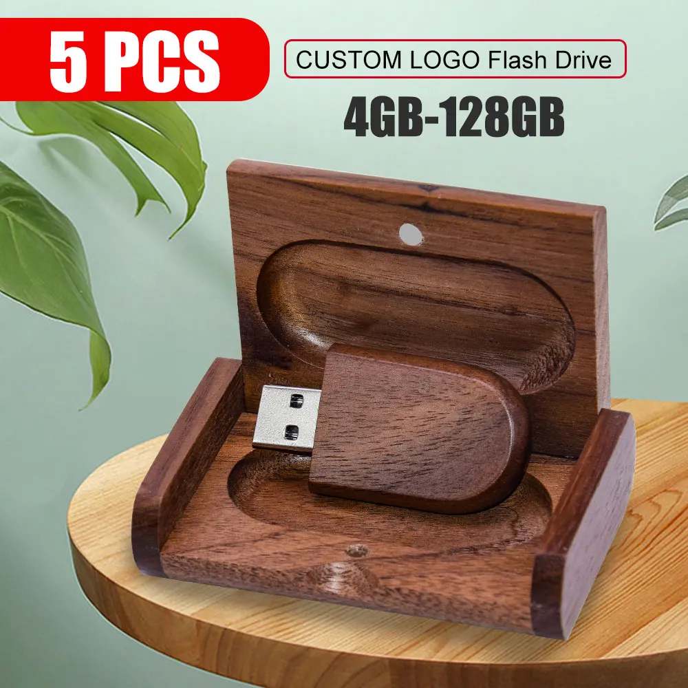 

5pcs Big Oval USB 2.0 Flash Drive 128GB Pretty Creative Gift Memory Stick With Wooden Box 64GB Business Gift Pen Drive 32GB