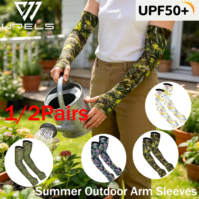 1/2Pairs Summer Outdoor Arm Sleeves Exposed thumb Camouflage Cycling Arm Cover Breathable Sun Protection Gardening Arm Sleeves