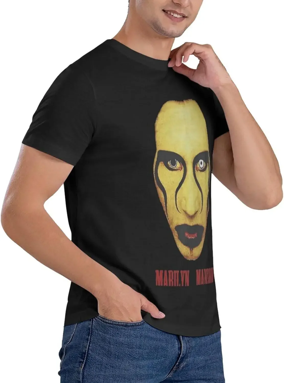 Marilyn Music Manson Shirt Men's Personalised Graphic Short Sleeve Tshirt Fashion Breathable Cotton Top Tees Black