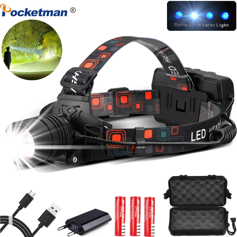 Brightest USB Headlamp Rechargeable Running XHP50 Headlight high powerful xhp70 head lamp torch ZOOM Head light Use 3*18650