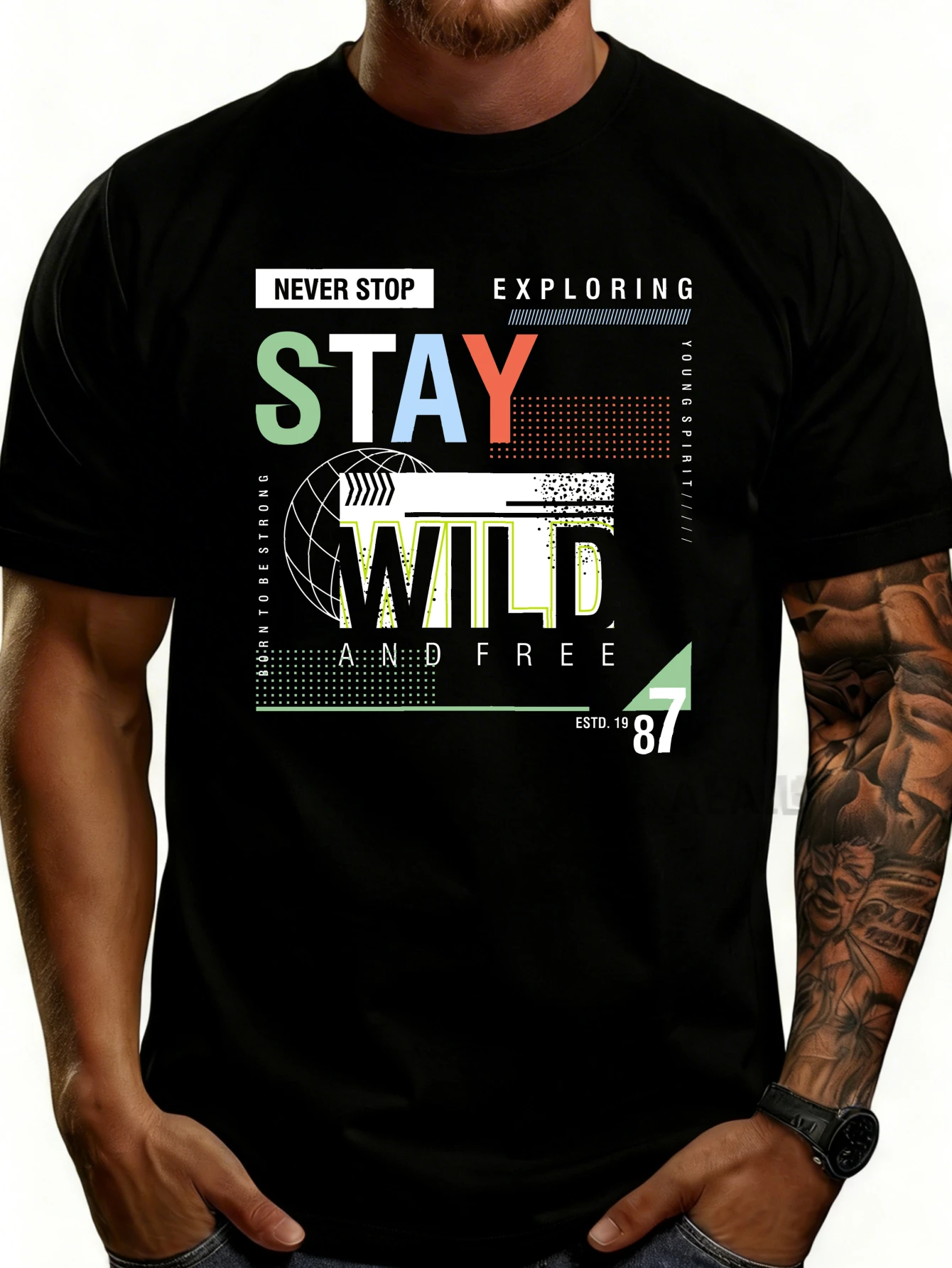 Casual Graphic Men's T-Shirt Stay Wild and Free Adventure Theme Summer Outdoor Apparel Gift for Him